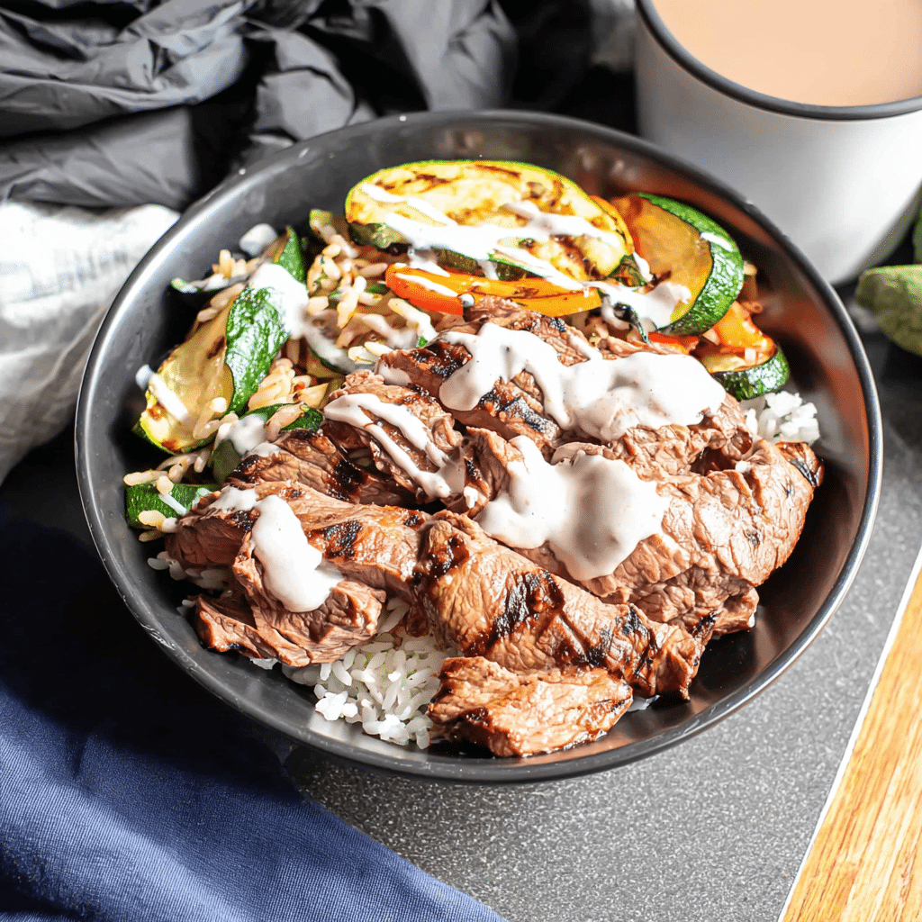Grilled Steak Bowl with Creamy Herb Sauce
