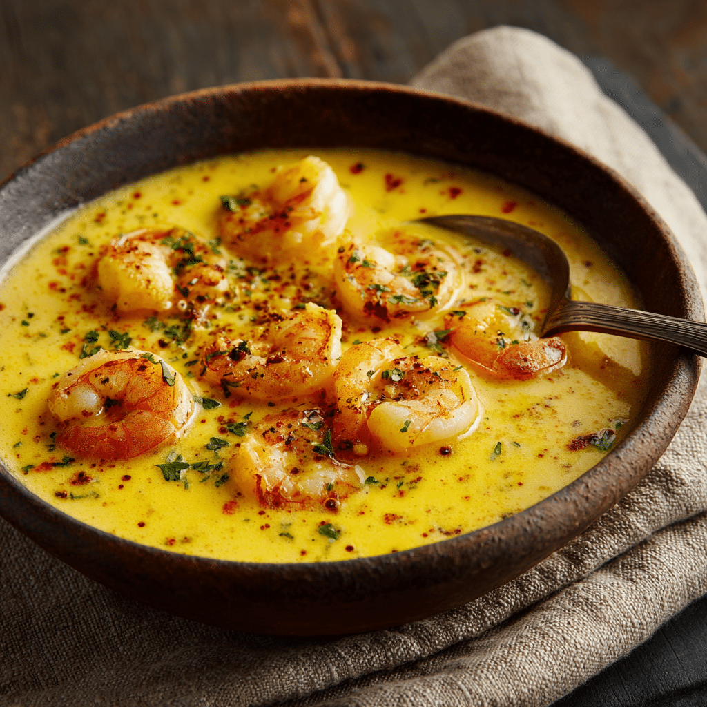 wolfask a bowl of shrimp and cream soup a golden yellow liqui 3caf360b 8f34 42b0 9e44 8f23ac5589c0 0