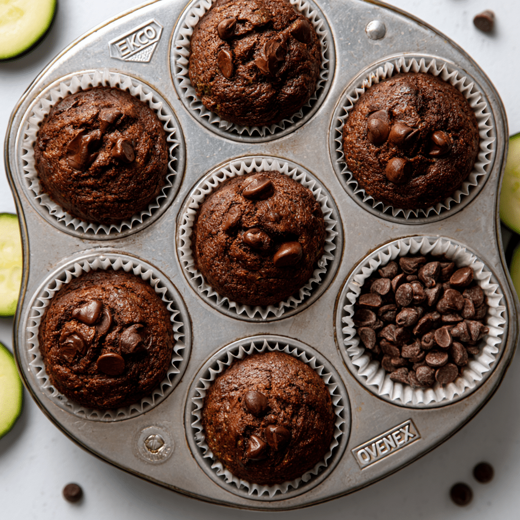 Moist Chocolate Zucchini Muffins