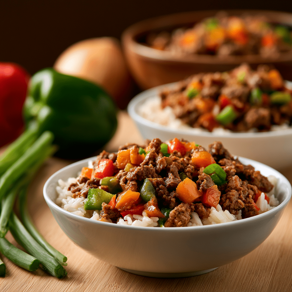 Beef and Pepper Rice Bowls